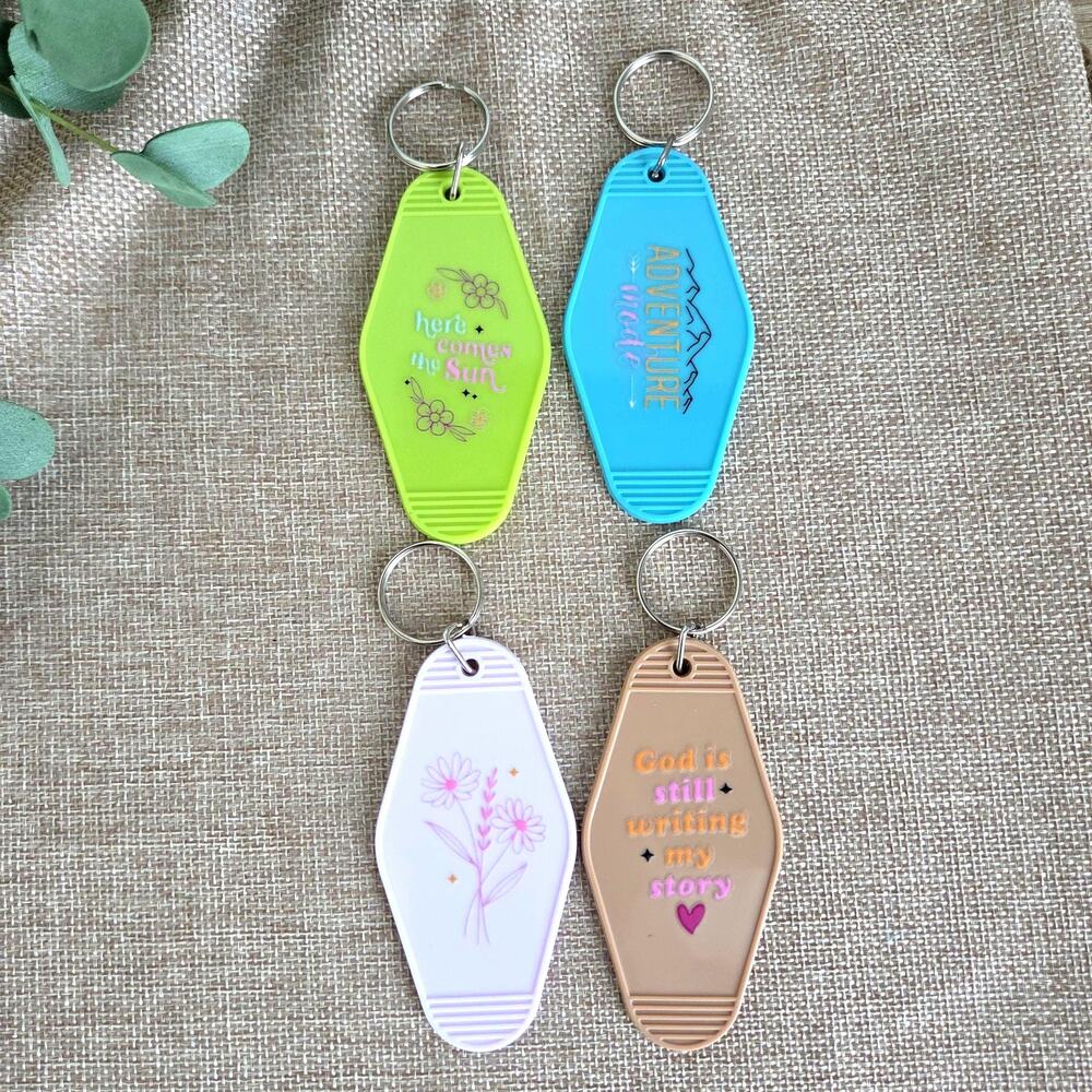 Retro Motel Keychain Bundle Boho Hotel Key Tag Set Gift Travel Flowers Mountain